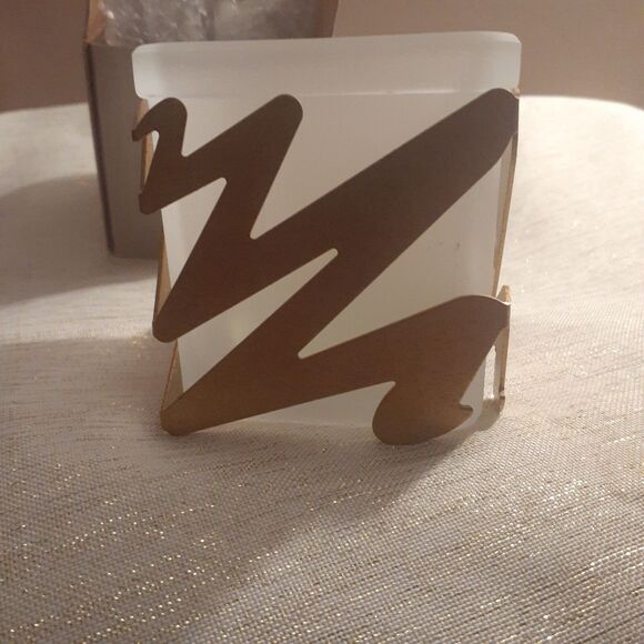 Partylite P7108 Tempo Tealight Holder Frosted Glass Gold Brass Accent NEW - Picture 6 of 6